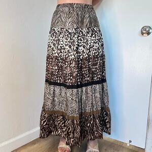 Vintage Animal Print Silk Maxi Skirt